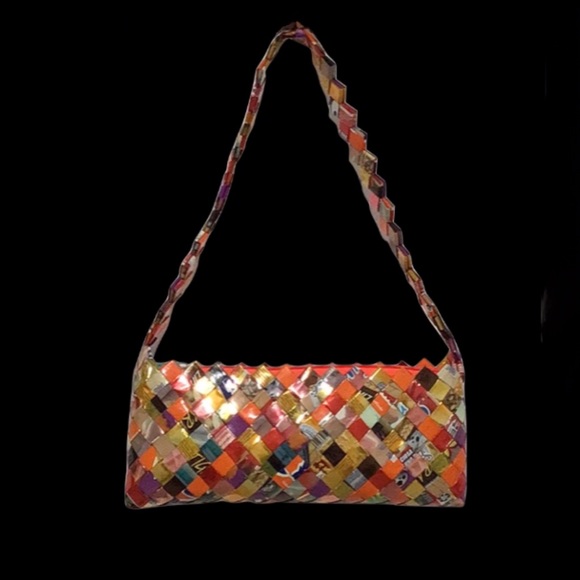 Recycled Candy and Cookie Wrapper Shoulder Bag,‎ Metallic - Picture 2 of 9